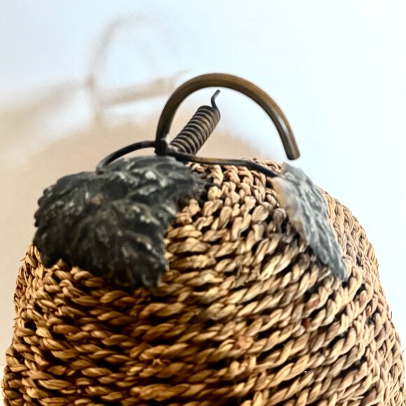 Vtg Metal Jute Rope Pumpkin with Metal Leaves & Stem Fall Thanksgiving Halloween - Picture 7 of 9